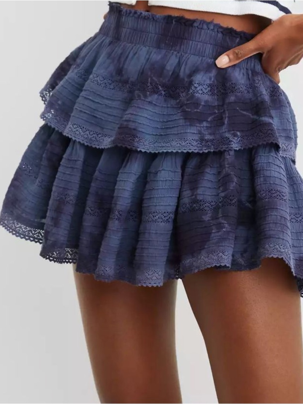 Aerie Tiered Mini Skirt - Navy / Purple Tie Dye Sz M NWOT